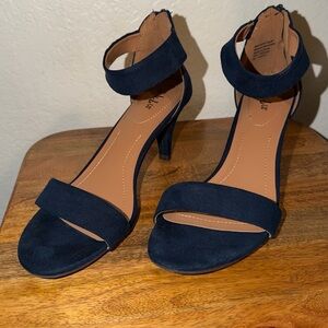 Style & Co. Navy Blue Heels, Size 8, Suede, Ankle Strap, Zip Back, Unworn